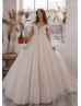 Short Sleeves Ivory Lace Tulle V Back Glitter Wedding Dress